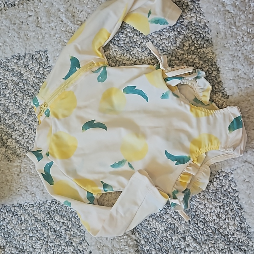 Jessica Simpson Long Sleeve Lemon Fruit Ruffle Swimsuit Size 12 Month